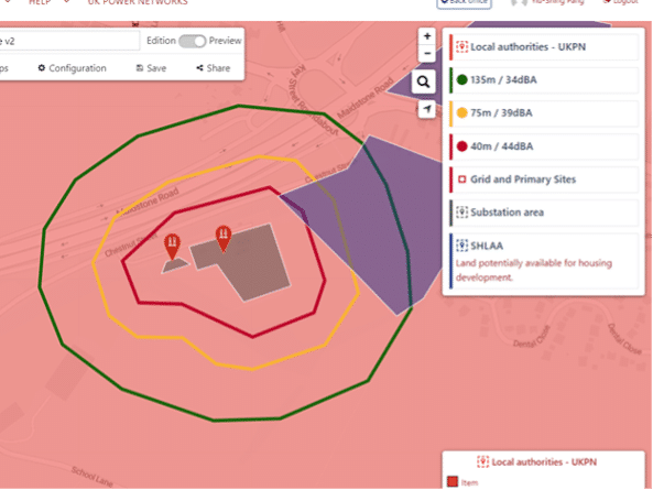 UK Power Networks has created noise contour internal maps screenshot