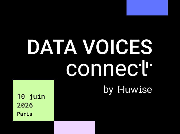 Official event banner for Data Voices Connect by Huwise, taking place on June 10, 2026, in Paris.